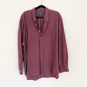 Ralph Lauren Men's Red Long-Sleeve Button-Up Shirt XXL Big Shirt Cotton Heavy